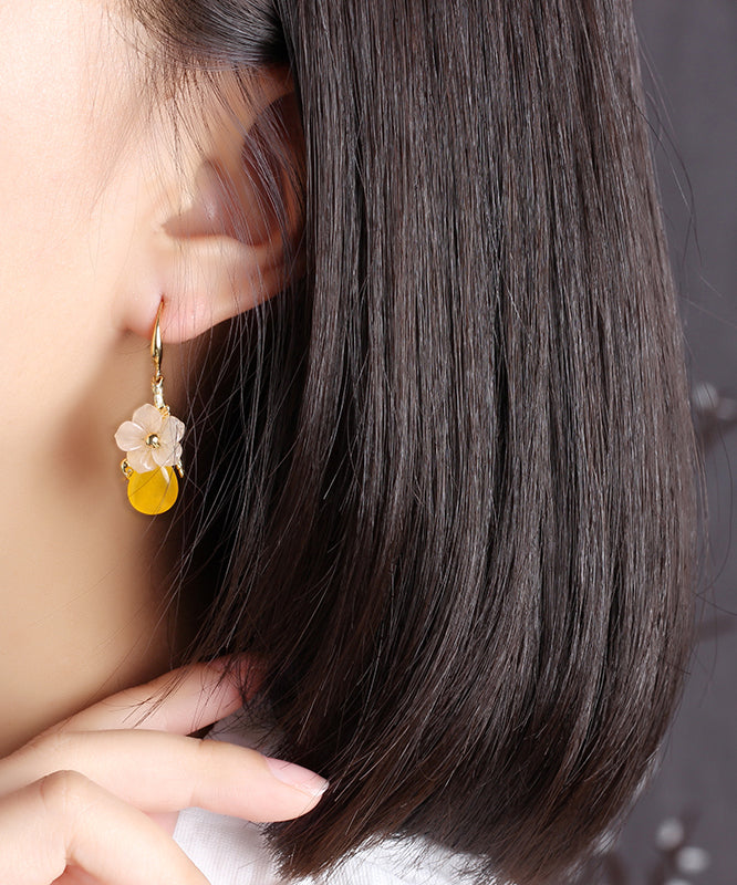 Yellow Floral Water Drop Earrings