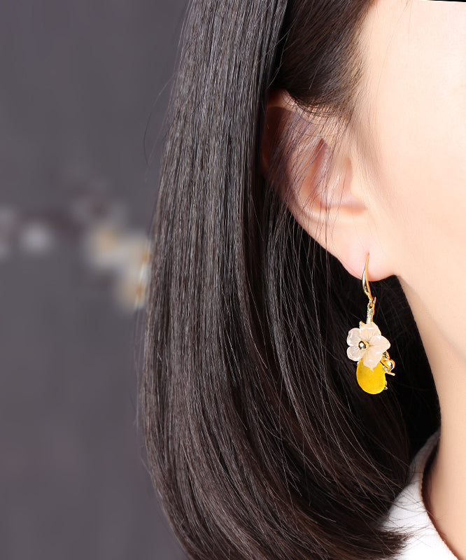 Yellow Floral Water Drop Earrings