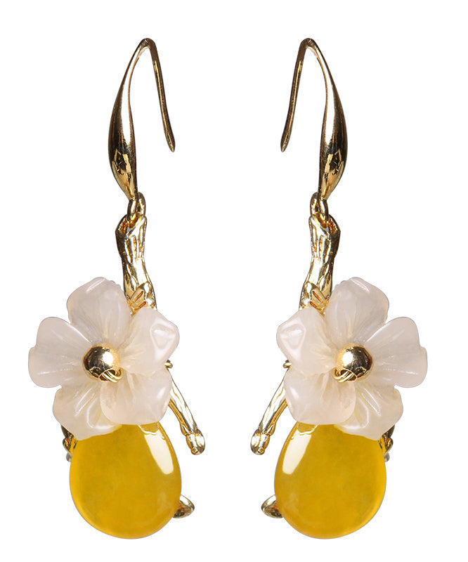 Yellow Floral Water Drop Earrings