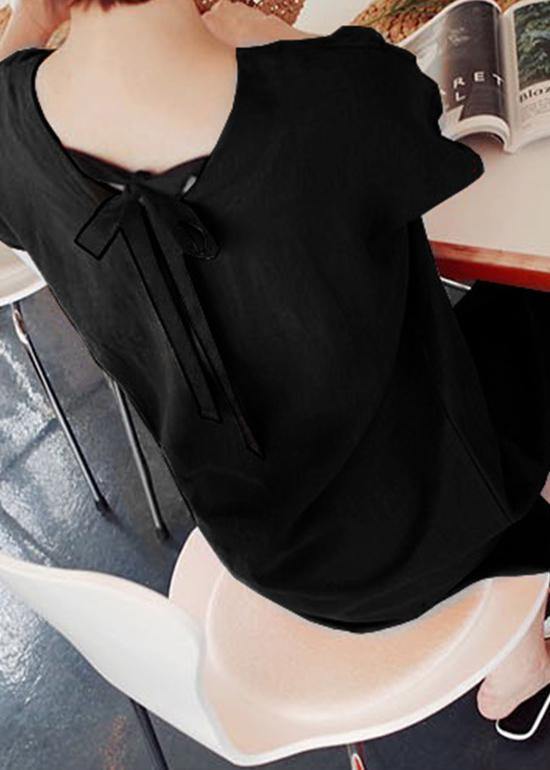 DIY O-Neck Side Open Cotton Summer Tunics Linen Black Dress