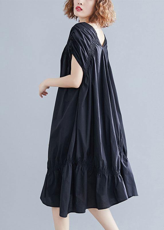DIY V-Neck Cinched Cotton Clothing Form Black Dresses