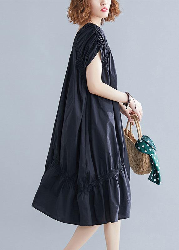 DIY V-Neck Cinched Cotton Clothing Form Black Dresses