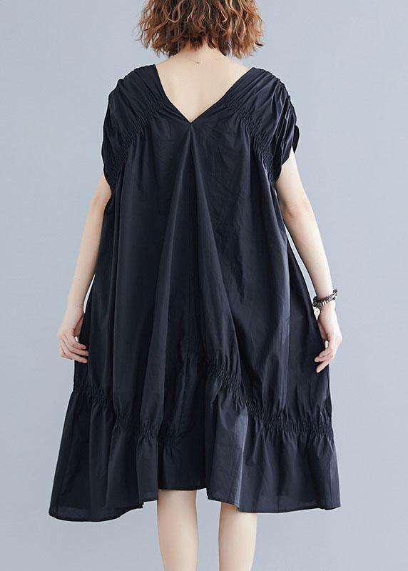 DIY V-Neck Cinched Cotton Clothing Form Black Dresses