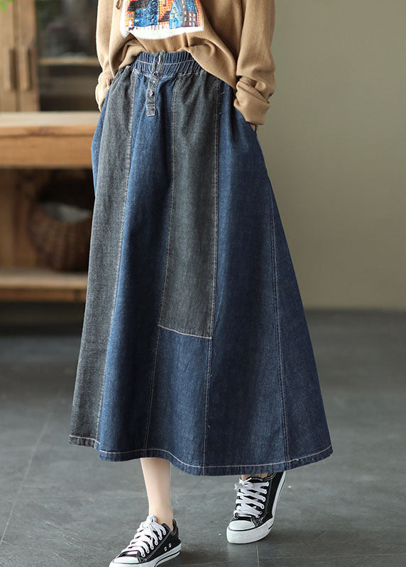Dark Blue Denim Button Skirt