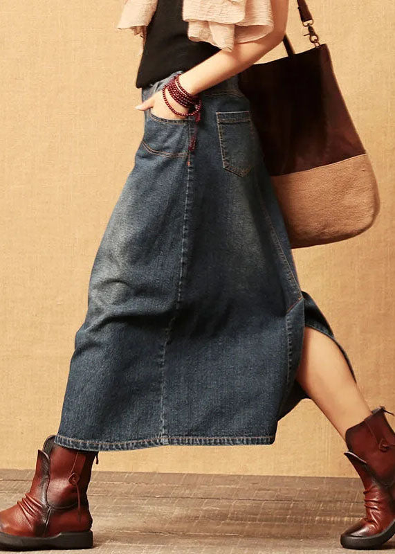 Dark Blue High Waist Patchwork Denim Skirt