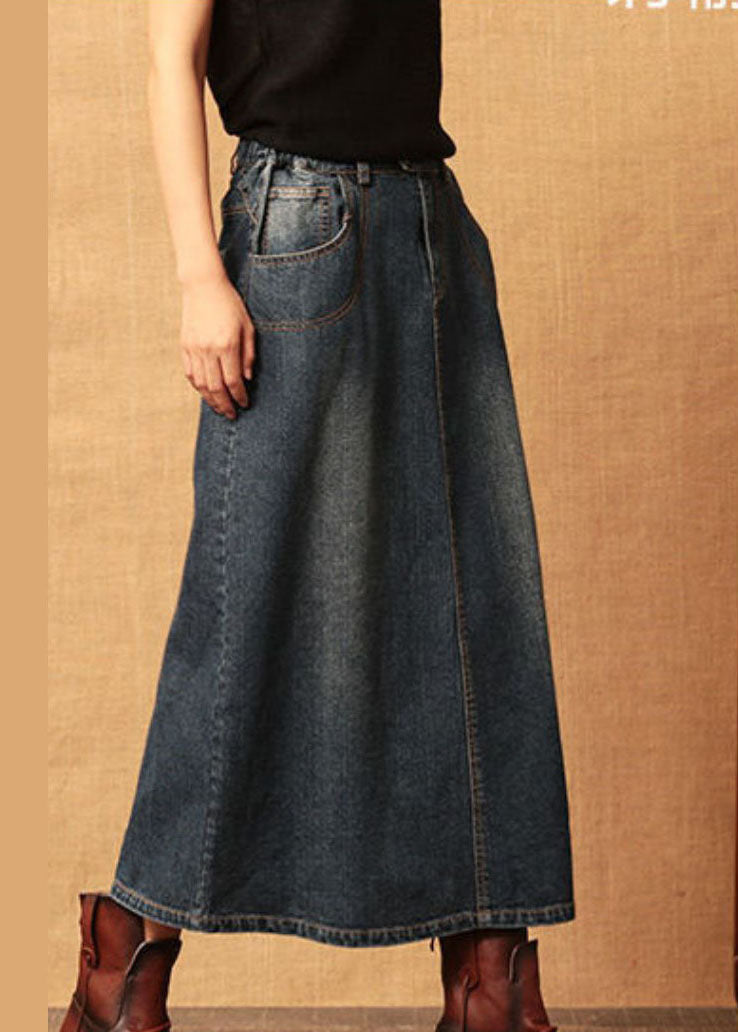 Dark Blue High Waist Patchwork Denim Skirt