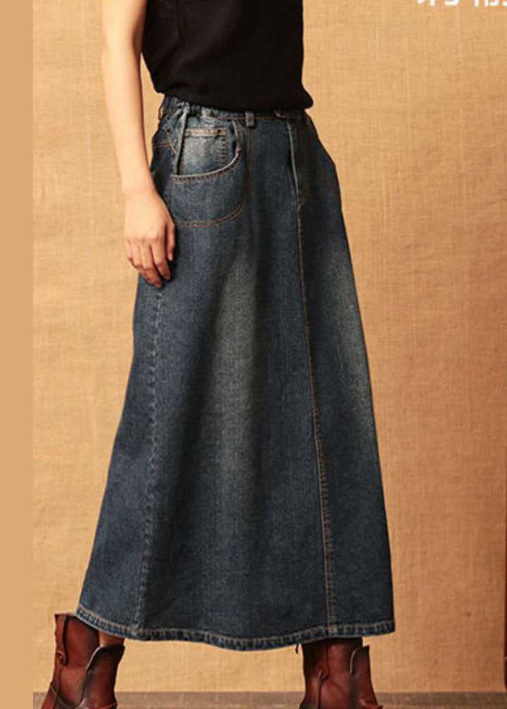 Dark Blue High Waist Patchwork Denim Skirt