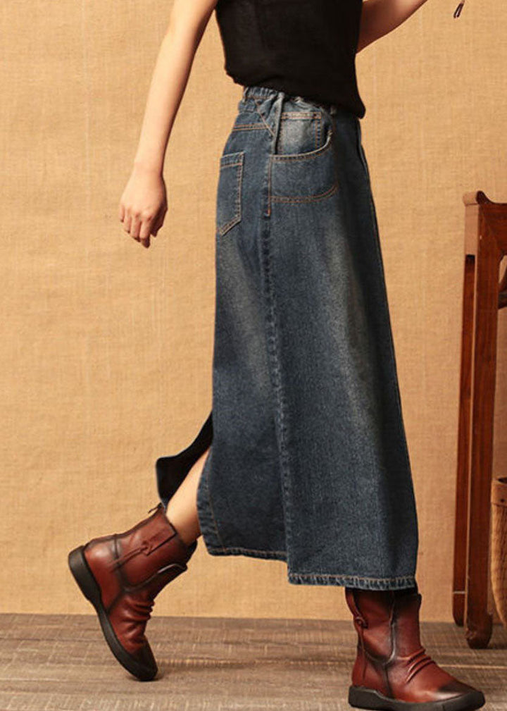 Dark Blue High Waist Patchwork Denim Skirt
