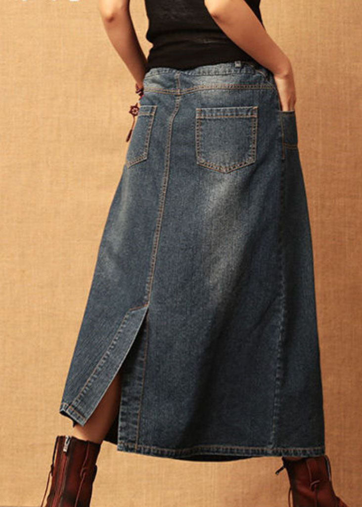 Dark Blue High Waist Patchwork Denim Skirt