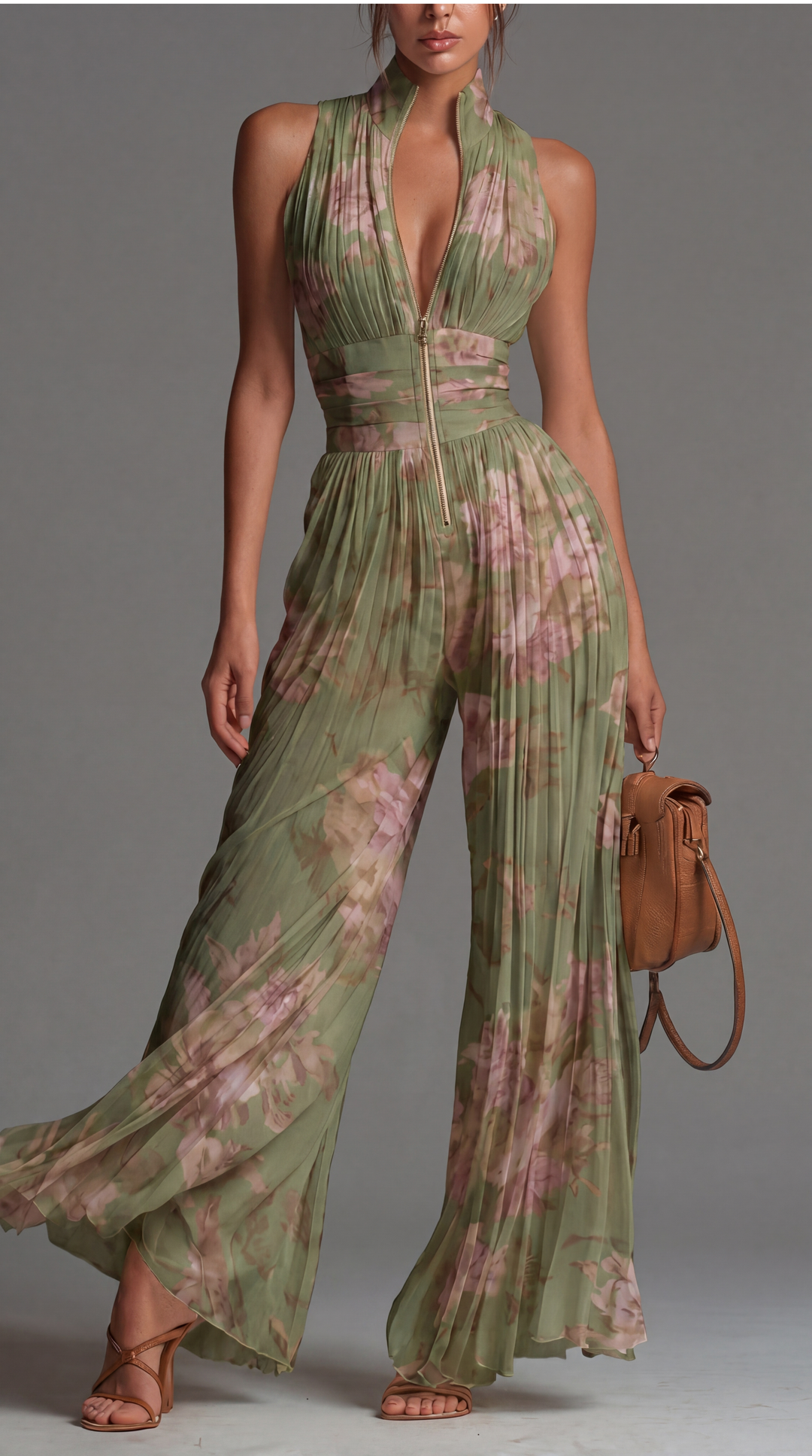Inés Pleated Floral Chiffon Jumpsuit
