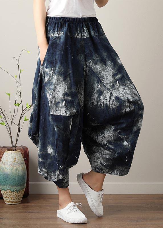 Diy Denim Blau Elastische Taille Baumwolle Leinen Sommer Haremshose