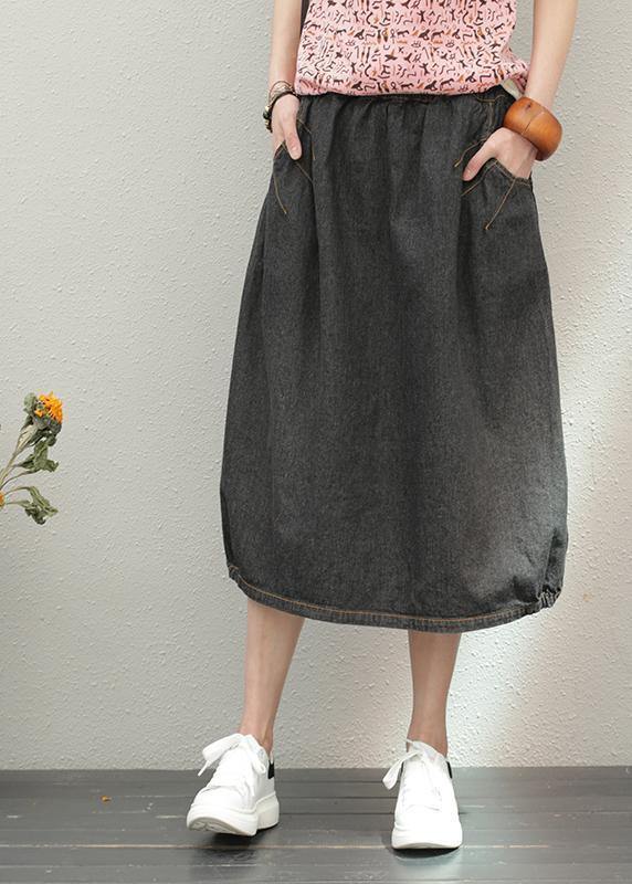 Elastic Waist Mid-Length A-Line Skirt