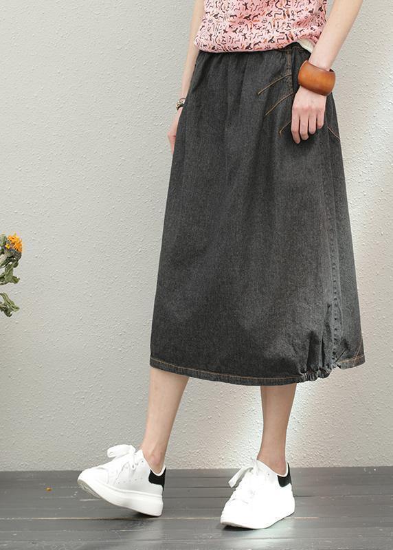 Elastic Waist Mid-Length A-Line Skirt