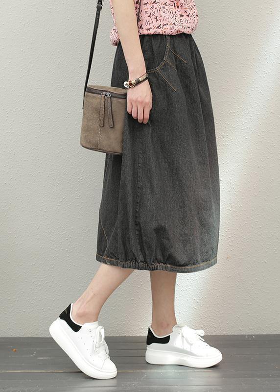 Elastic Waist Mid-Length A-Line Skirt