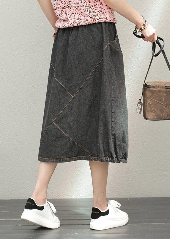 Elastic Waist Mid-Length A-Line Skirt