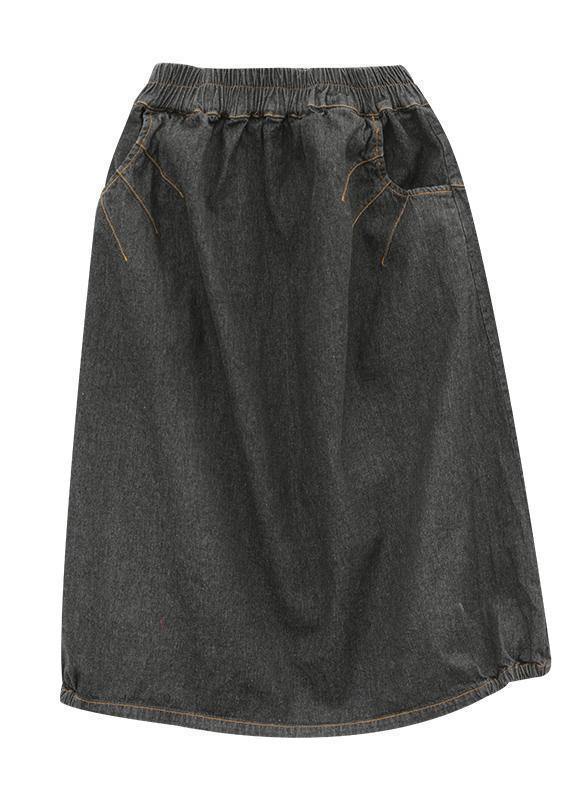Elastic Waist Mid-Length A-Line Skirt