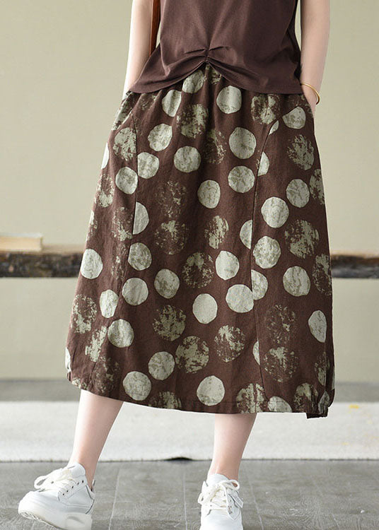 Eleganter Kaffee Elastische Taillentaschen Leinenrock Sommer