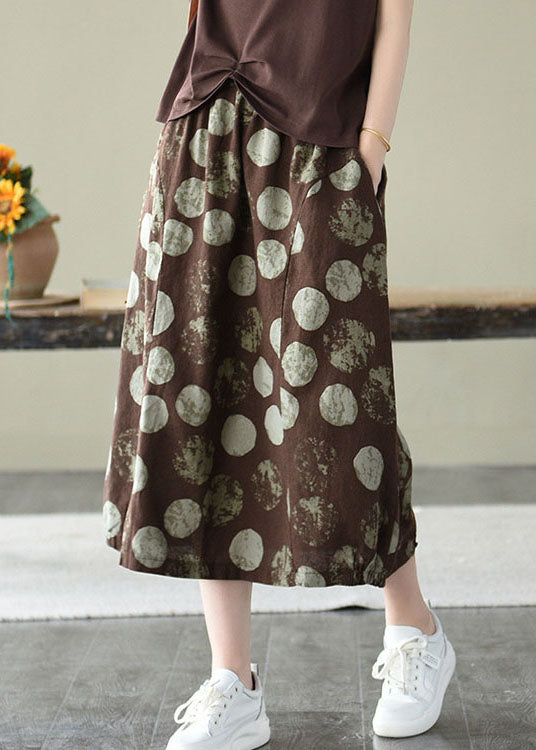 Eleganter Kaffee Elastische Taillentaschen Leinenrock Sommer