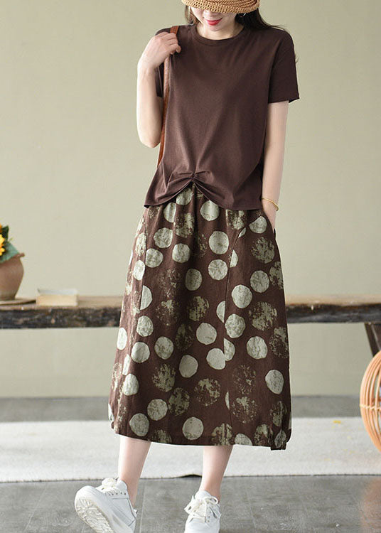 Eleganter Kaffee Elastische Taillentaschen Leinenrock Sommer