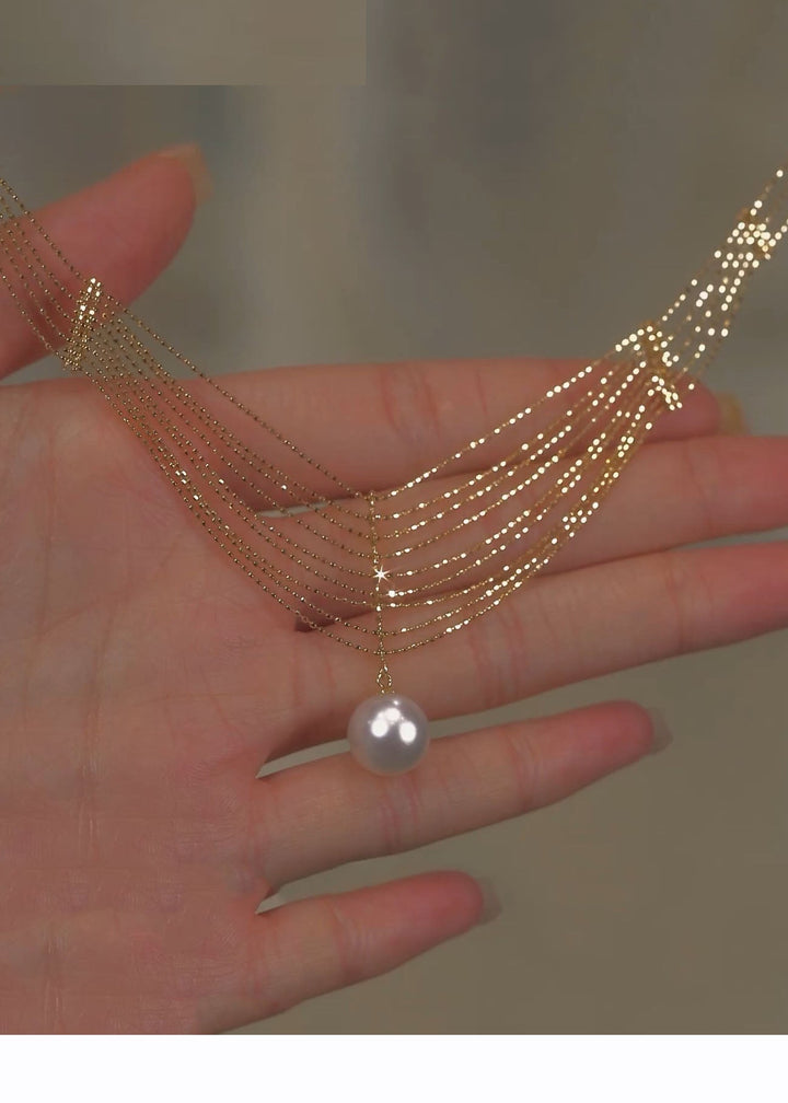 Gold Pearl Lace Tassel Necklace