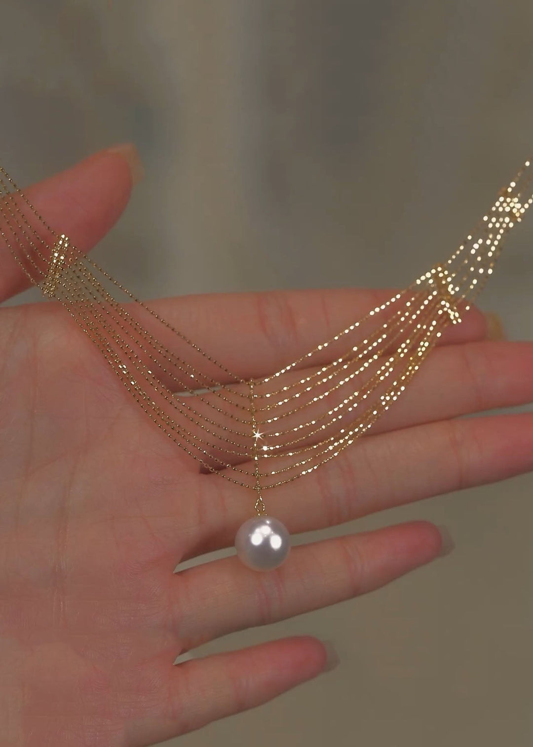 Gold Pearl Lace Tassel Necklace