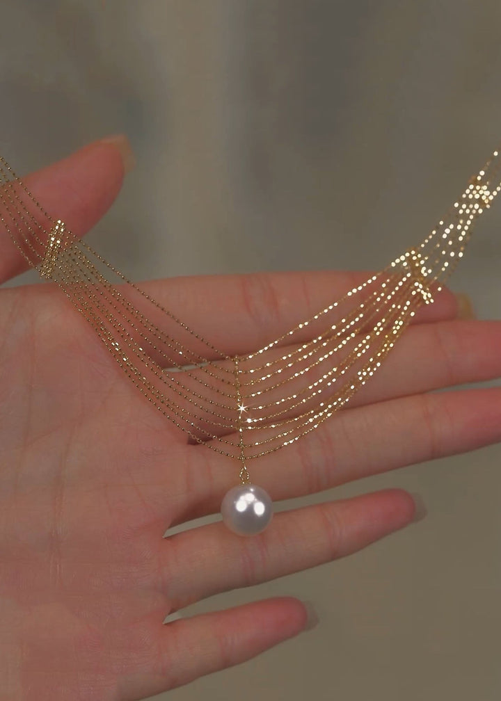 Gold Pearl Lace Tassel Necklace