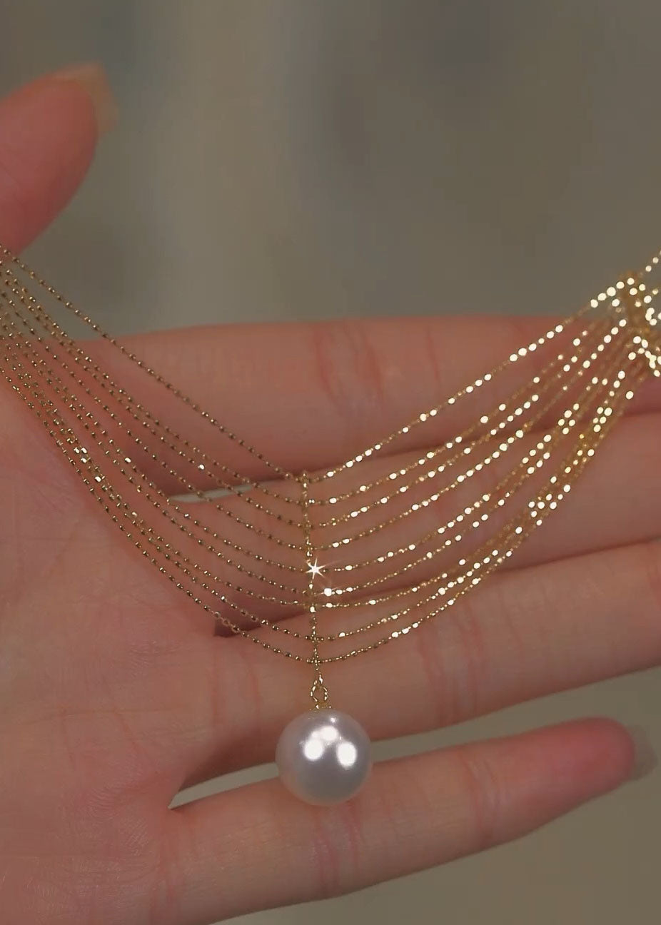 Gold Pearl Lace Tassel Necklace