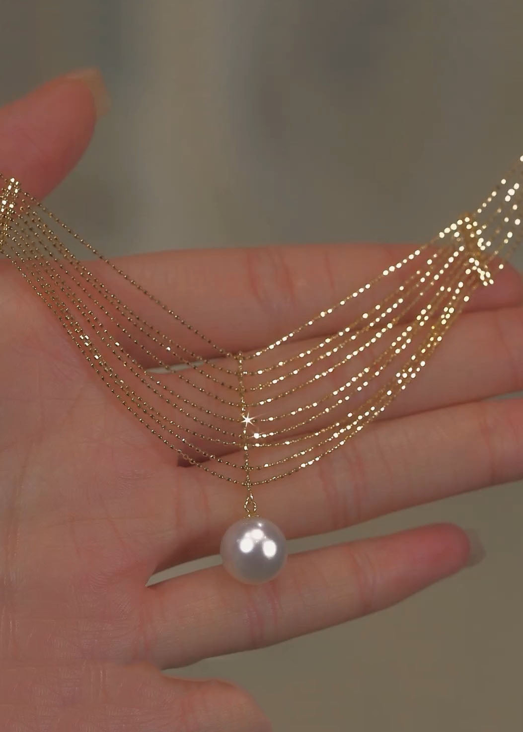 Gold Pearl Lace Tassel Necklace