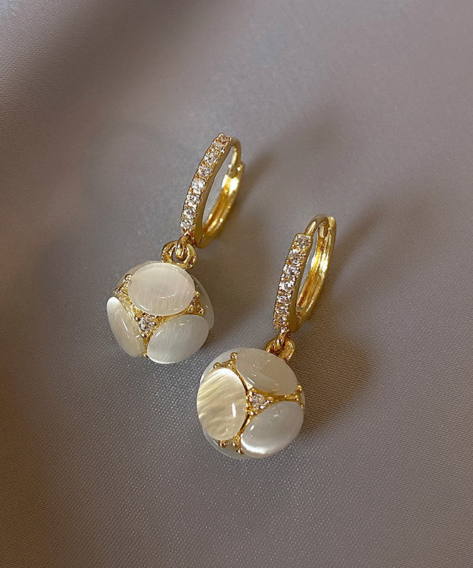 Gold Zircon Cat's Eye Drop Earrings