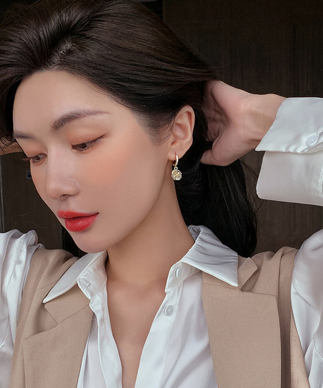 Gold Zircon Cat's Eye Drop Earrings
