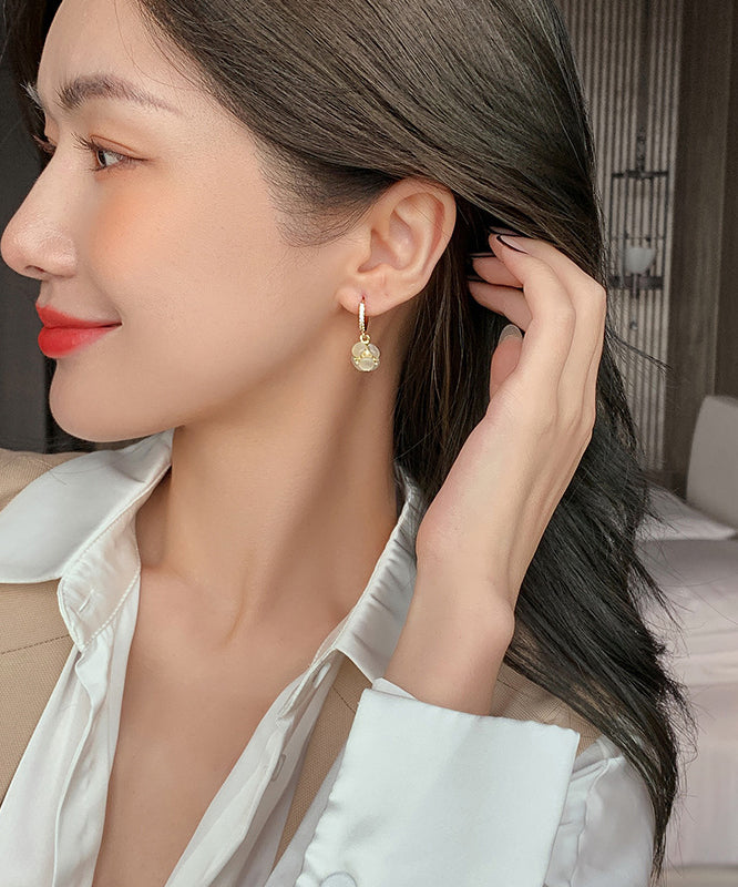 Gold Zircon Cat's Eye Drop Earrings