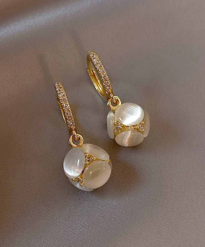 Gold Zircon Cat's Eye Drop Earrings