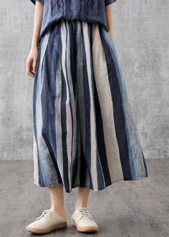 Navy Striped A-Line Linen Skirt