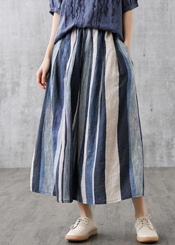 Navy Striped A-Line Linen Skirt