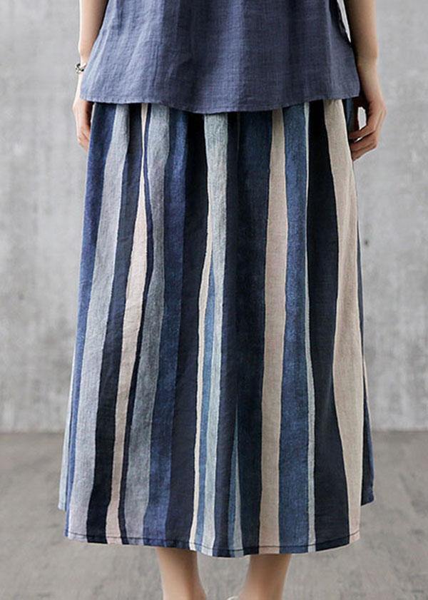 Navy Striped A-Line Linen Skirt