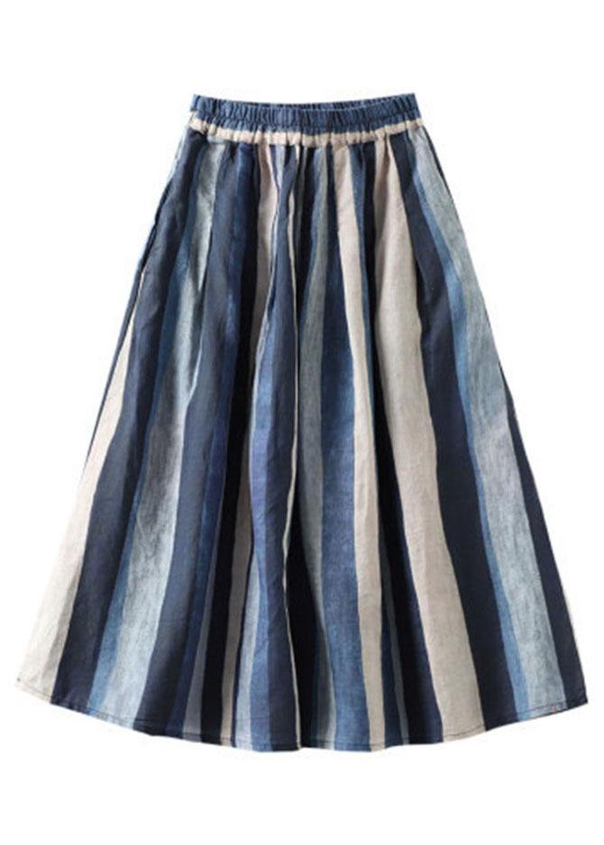 Navy Striped A-Line Linen Skirt