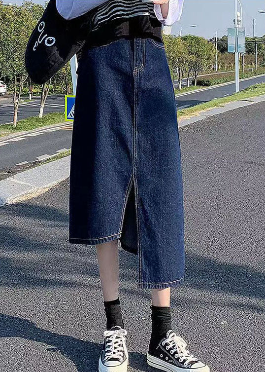 Navy Asymmetrical Wrap Denim Skirt