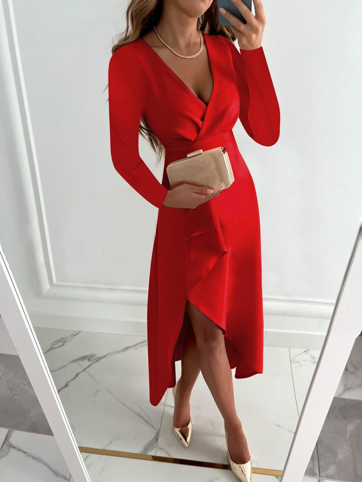 Jurey™ – Stylish Midi Dress with V-Neck and Slit