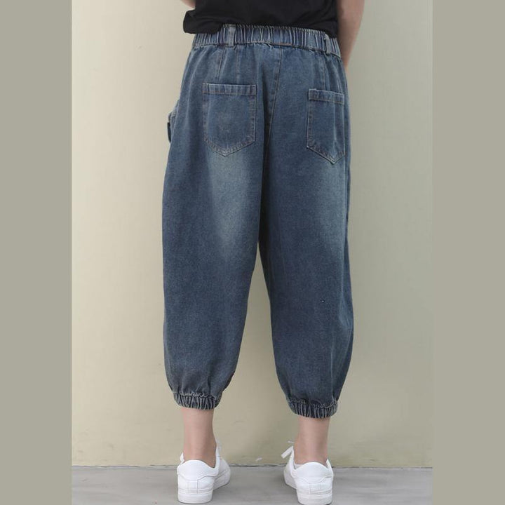 Elegant Dark Blue Pants with Summer Pockets Cotton Shorts