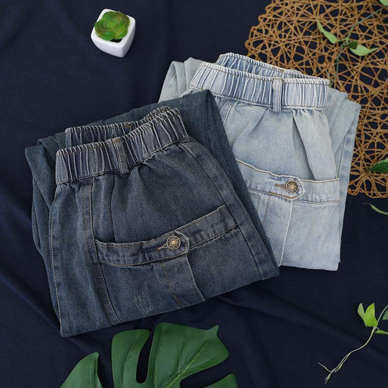 Elegant Dark Blue Pants with Summer Pockets Cotton Shorts