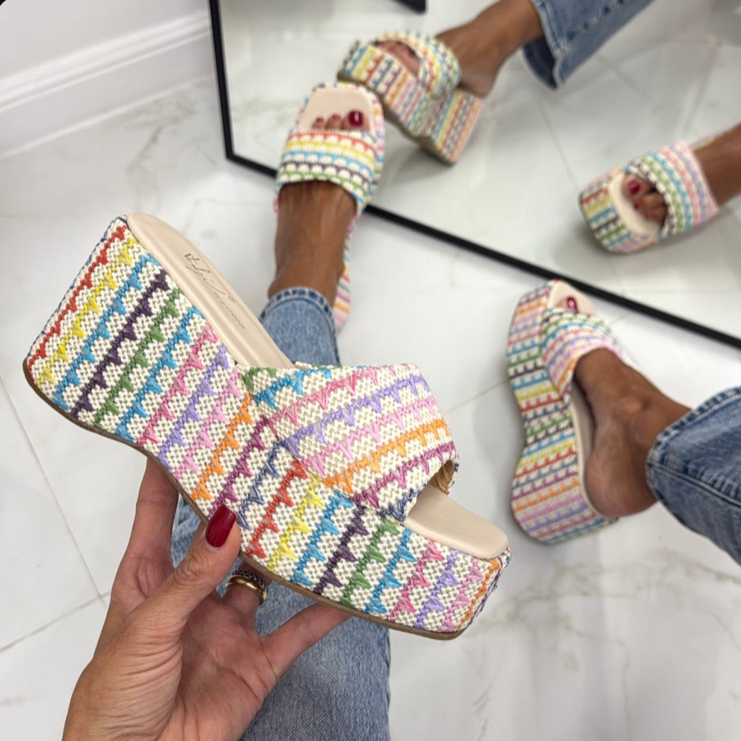 Nika - Sandalo Zeppa Donna Multicolor