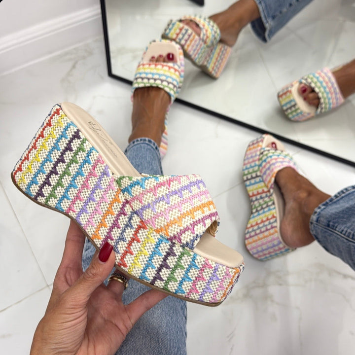 Nika - Sandalo Zeppa Donna Multicolor