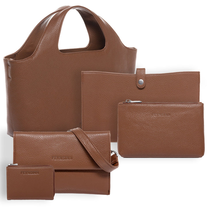 FEYNSINN Handbag Leather 5 Piece NEA Nappa Leather BERLIN Add On Black Grey Brown