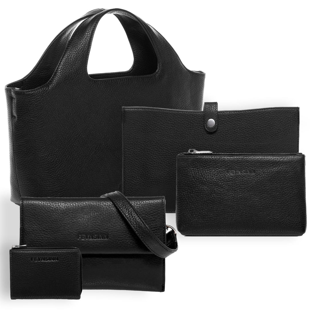 FEYNSINN Handbag Leather 5 Piece NEA Nappa Leather BERLIN Add On Black Grey Brown