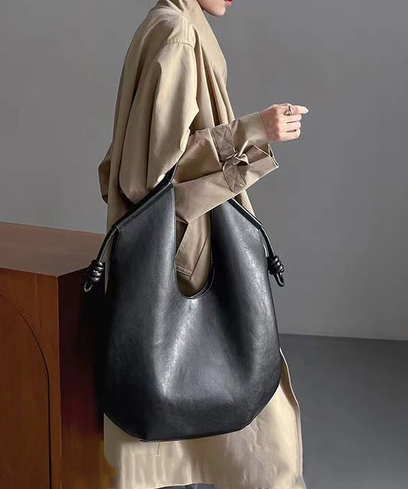 Black Large Faux Leather Satchel