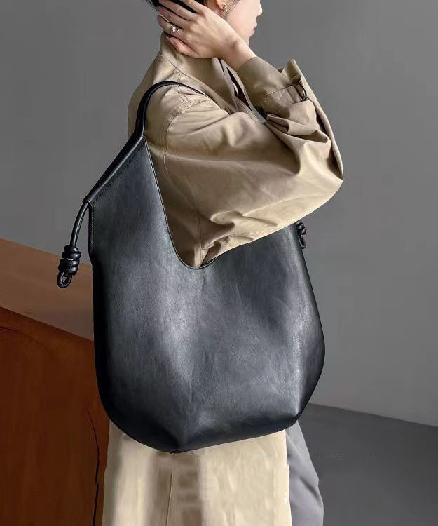 Black Large Faux Leather Satchel