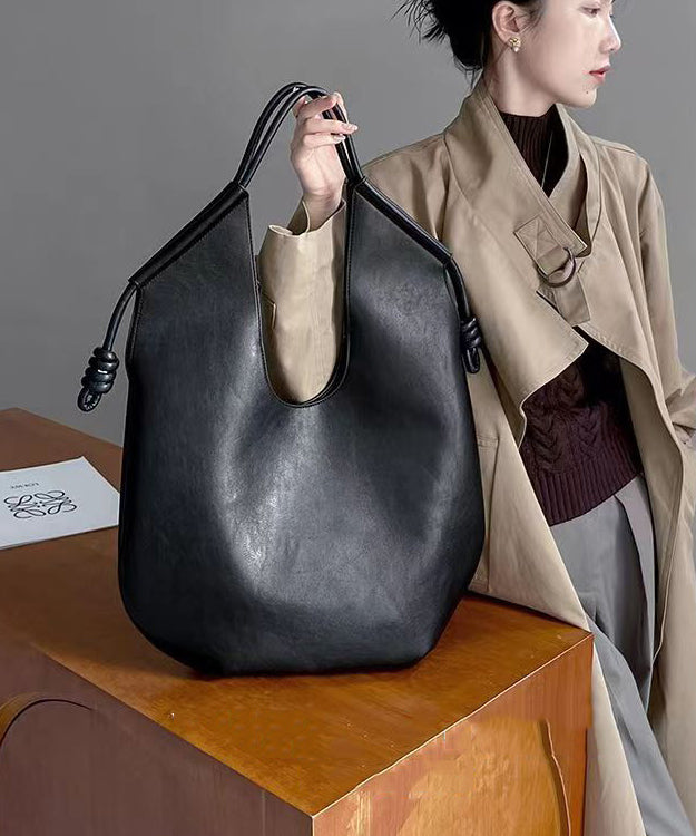 Black Large Faux Leather Satchel