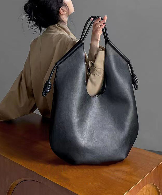 Black Large Faux Leather Satchel