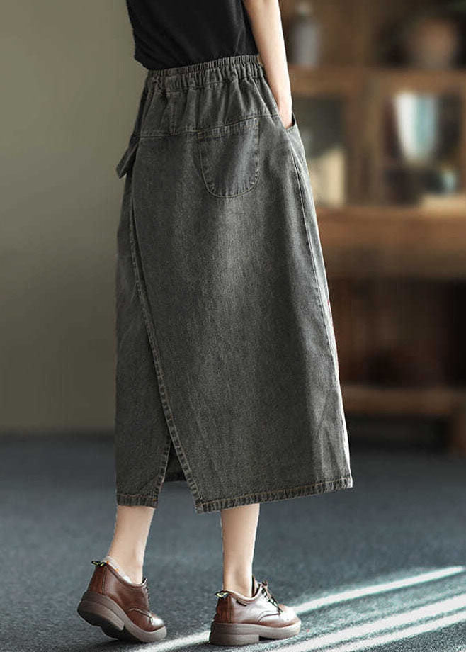 Black Embroidered Ripped Side-Open Skirt