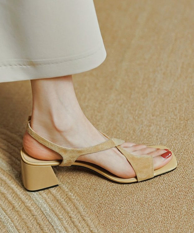 Fashion Blue Cross Strap Splicing Chunky Genuine Suede Surface Sandals